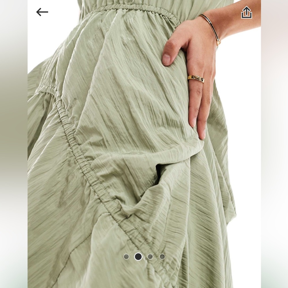 Mini Dress with High Low Skirt Elasticized in Sage Crinkle - Picture 4 of 6